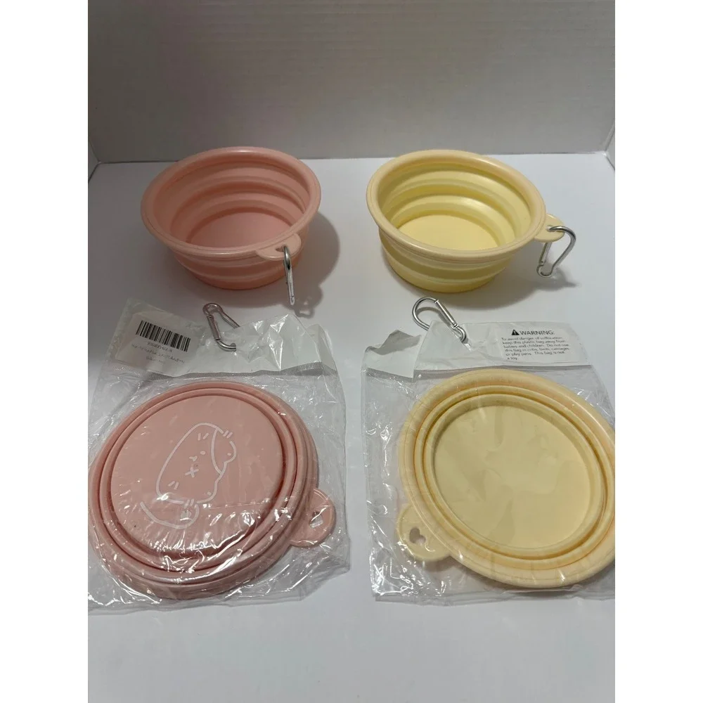 4 Collapsible Silicone Dog Bowl Cat Bowl Food Water Travel Bowl with‎ Carabiner